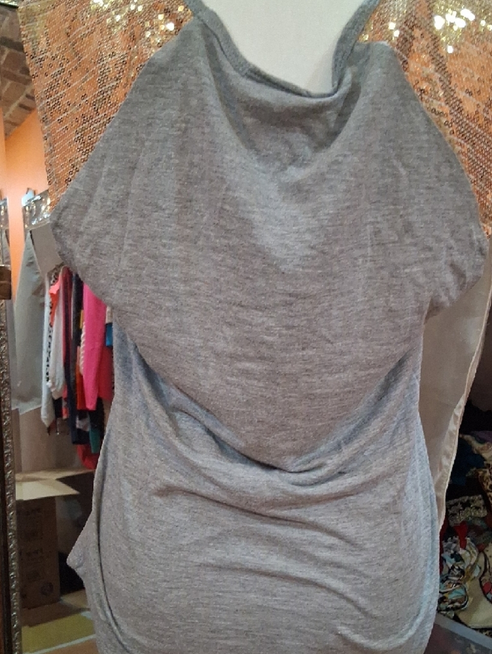 Disney Minnie Mouse Gray Tank Top with Gold and Black Sequin Grid - Picture 2 of 3